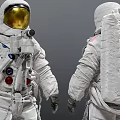 Men In White Astronaut Suits With Helmet And Backpack Front Back View 3d model