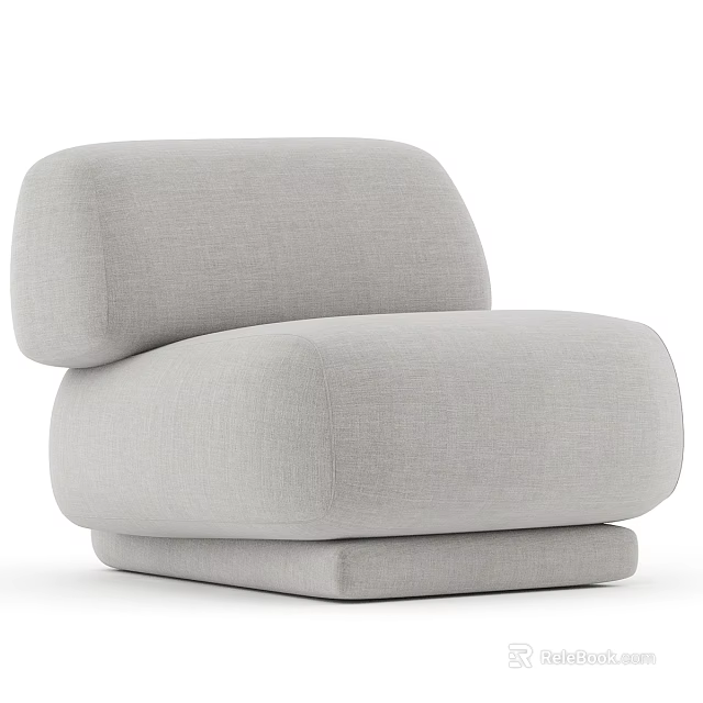 Modern Minimalist Single Sofa With Light Gray Fabric And Rounded Comfortable Design For Living Room 3d model 