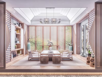 New Chinese Tea Room Tatami Bedroom 3d model