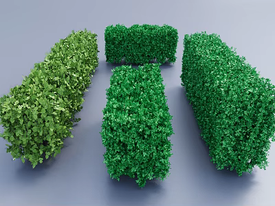 Neatly Trimmed Green Shrubs With Various Shapes Against Gray Background 3d model