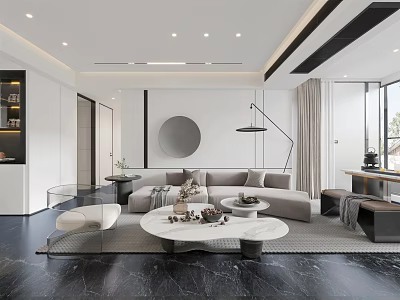 Modern Living Dining Room Interior With Sofa Coffee Table And Decorative Mirror 3d model