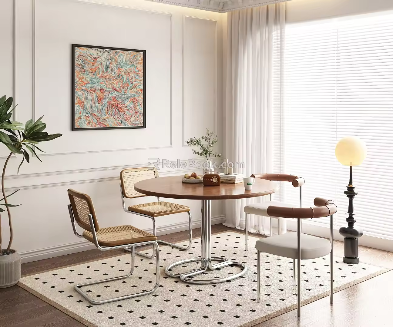 modern dining table and chair combination cream 3d model