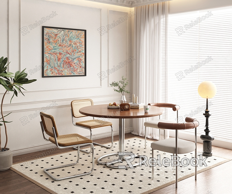 modern dining table and chair combination cream model