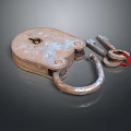 Rusty Old Metal Door Handle With Keys On Dark Reflective Background 3d model