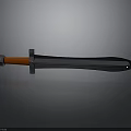 3D Model Sword With Silver Blade Orange Handle Smooth Surface And Reflection On Gray Background