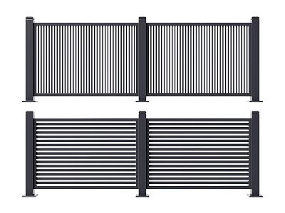 Two Styles Of Black Metal Fences For Outdoors 3d model
