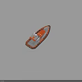 Orange and Gray Rescue Boat with Antenna Open Deck and Fenders for Water Transport
