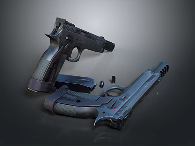 Tactical Weapons Display Featuring Pistol Long Gun Green Laser Sight Magazines And Bullets 3d model