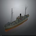 Vintage Water Vessel With Tall Masts Smokestack Blue And Orange Hull And Detailed Deck