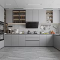 Modern Kitchen Interior Design With Gray Cabinets Appliances And Sleek Countertop