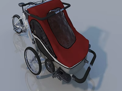 Red Bicycle Trailer With Transparent Canopy Comfortable Seat And Black Frame Design 3d model