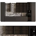 Modern Kitchen Cabinets With Elegant Marble Backsplash And Dark Wood Design 3d model