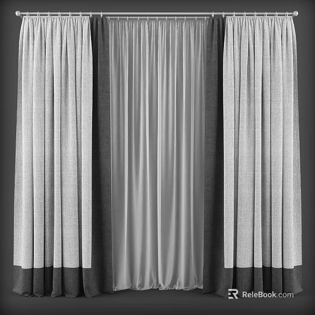 Elegant Gray Pleated Curtains For Modern Home Interior Window Decoration 3d model 