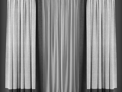 Elegant Gray Pleated Curtains For Modern Home Interior Window Decoration 3d model