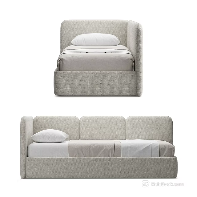 Upholstered Children's Bed with Padded Headboard Neutral Color Modern Design for Kids' Room 3d model 