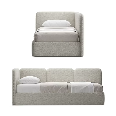 Upholstered Children's Bed with Padded Headboard Neutral Color Modern Design for Kids' Room 3d model