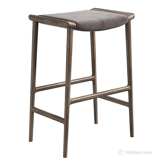 Modern Bar Stool With Metal Frame And Gray Upholstered Seat Design 3d model 