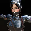 Armored Fantasy Character Standing On Stone Rock With Shield And Metallic Armor