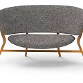 Modern Gray Sofa Stool With Wooden Legs And Fabric Upholstery In Minimalist Design