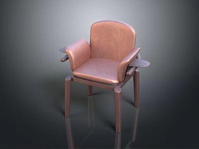 Modern Brown Leather Leisure Chair With Armrests And Sturdy Wooden Legs 3d model