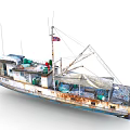 Rusty Old NORD TRAP Fishing Boat With Deck Equipment And Fishing Gear