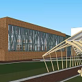 Commercial Complex with Steel Structure Red Brick Facade and Multi Level Walkways
