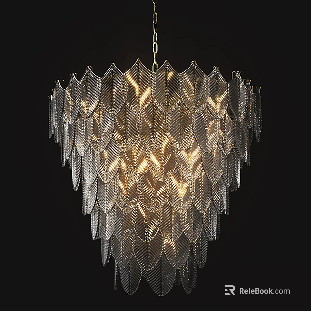 Elegant Modern Layered Leaf Shaped Metallic Chandelier Featuring Shiny Illumination Effect 3d model 