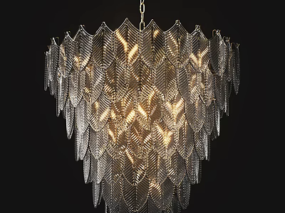 Elegant Modern Layered Leaf Shaped Metallic Chandelier Featuring Shiny Illumination Effect 3d model