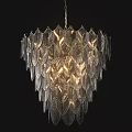 Elegant Modern Layered Leaf Shaped Metallic Chandelier Featuring Shiny Illumination Effect 3d model