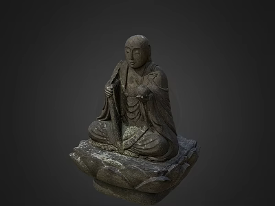 Detailed Carved Stone Sculpture of Seated Figure on Lotus Base Holding Staff 3d model