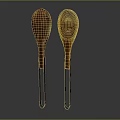 Stylish Natural Wooden Tableware Set with Two Spoons and Metal Handles Design