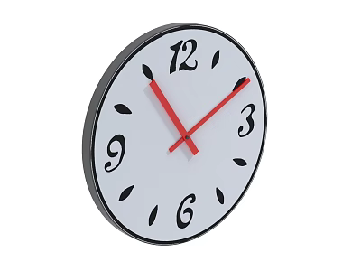 Stylish Round Wall Clock With White Dial Black Numbers And Red Hands 3d model