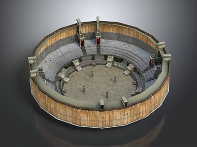 Ancient Circular Amphitheater Model With Stone Seats Wooden Structure And Central Arena 3d model
