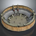 Ancient Circular Amphitheater Model With Stone Seats Wooden Structure And Central Arena