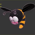 Cute 3D Flying Bee with Black Yellow Striped Body Big Eyes Pink Mouth Translucent Wings