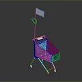 Blue Shopping Cart With Display Sign And Metal Frame On Wheels