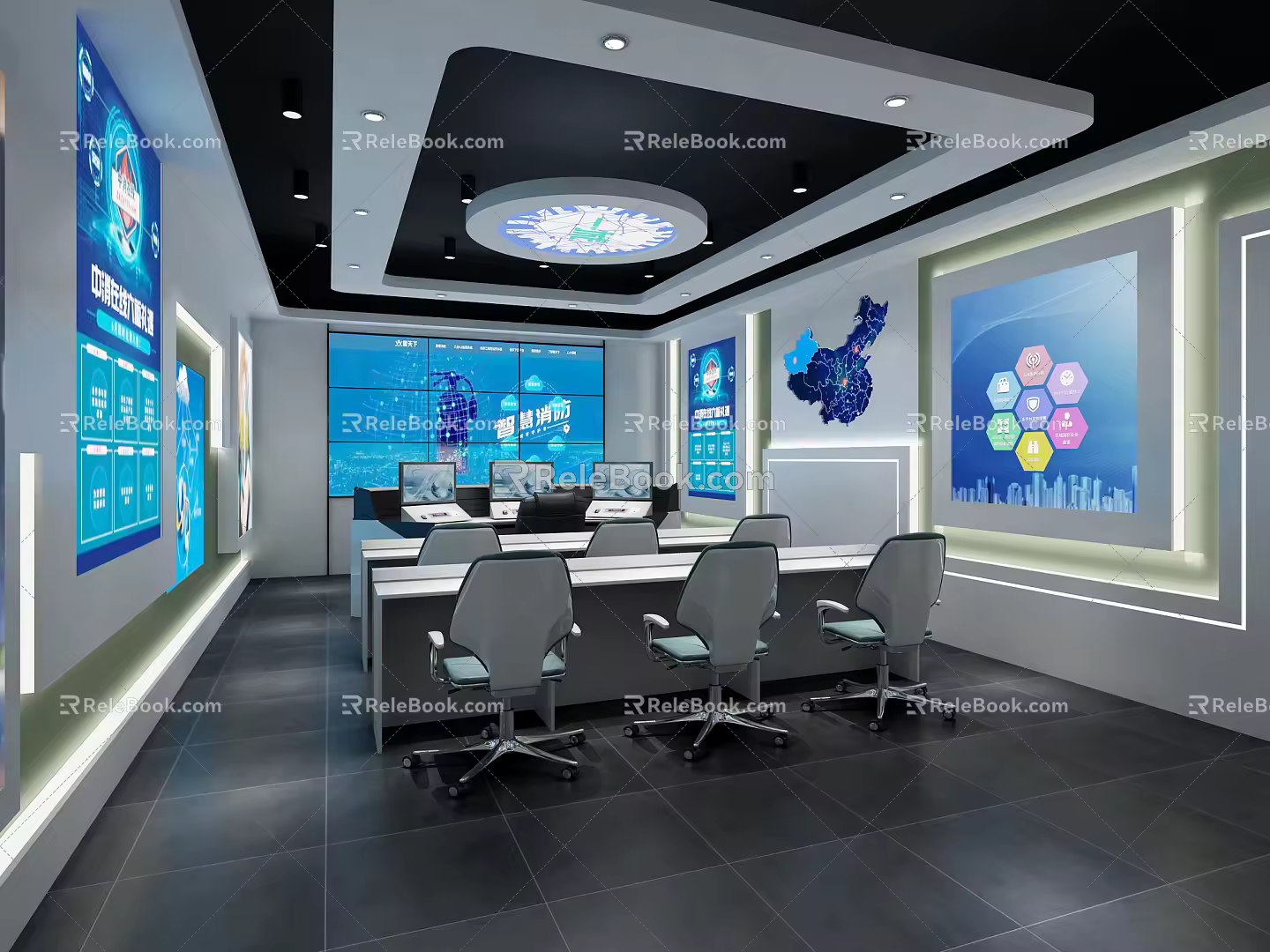 Command Hall of Modern Monitoring Room 3d model