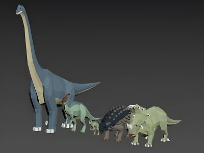 Low Poly 3D Reptile Dinosaur Models With Various Sizes Group 3d model
