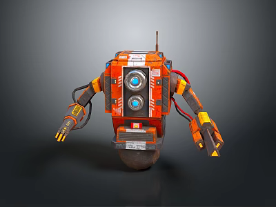 Detailed Orange Robot Design With Mechanical Arms Blue Cameras And Structure 3d model