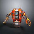 Detailed Orange Robot Design With Mechanical Arms Blue Cameras And Structure