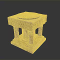 Decorative Stone Table with Carved Patterns Circular Dark Top and Pillar Supports in Vintage Design