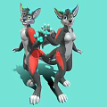 Cartoon Anthropomorphic Game Film Character with Gray Body Red Tail Green Ears and White Paws