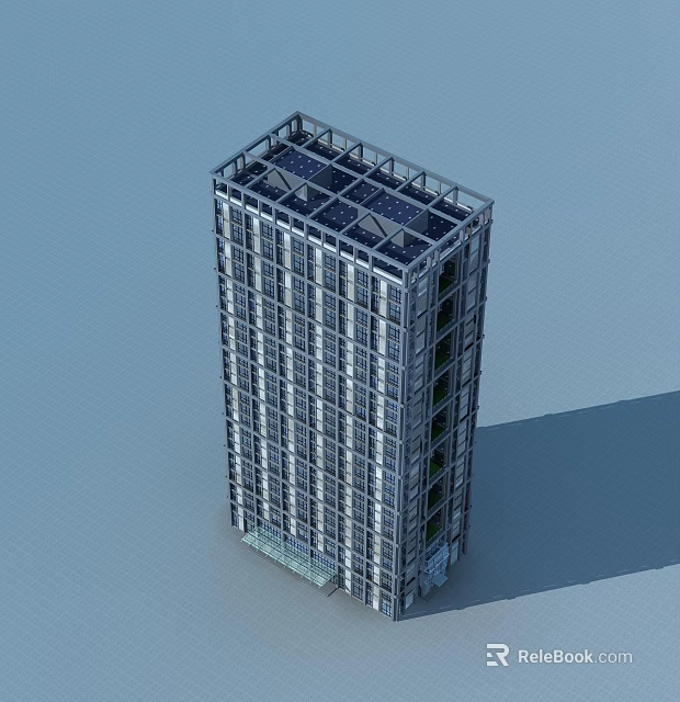 Modern High Rise Office Building With Glass Curtain Wall And Steel Frame Exterior Design 3d model 