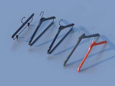 Durable Black And Red Hangers With Various Styles For Daily Home Organization 3d model
