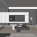 Modern Living Room Interior With Gray Sofa White TV Cabinet And Black Coffee Table