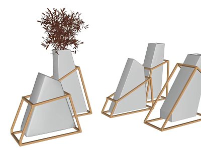 Geometric Decorative Ornament Set With Golden Frame White Stone And Plant Decoration 3d model