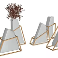Geometric Decorative Ornament Set With Golden Frame White Stone And Plant Decoration