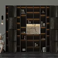 Modern Display Cabinet with Multiple Shelves Decorative Items Books and Interior Lighting