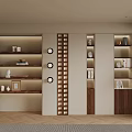 Modern Wooden And White Built In Bookcase With Decorative Items Books And Lighting