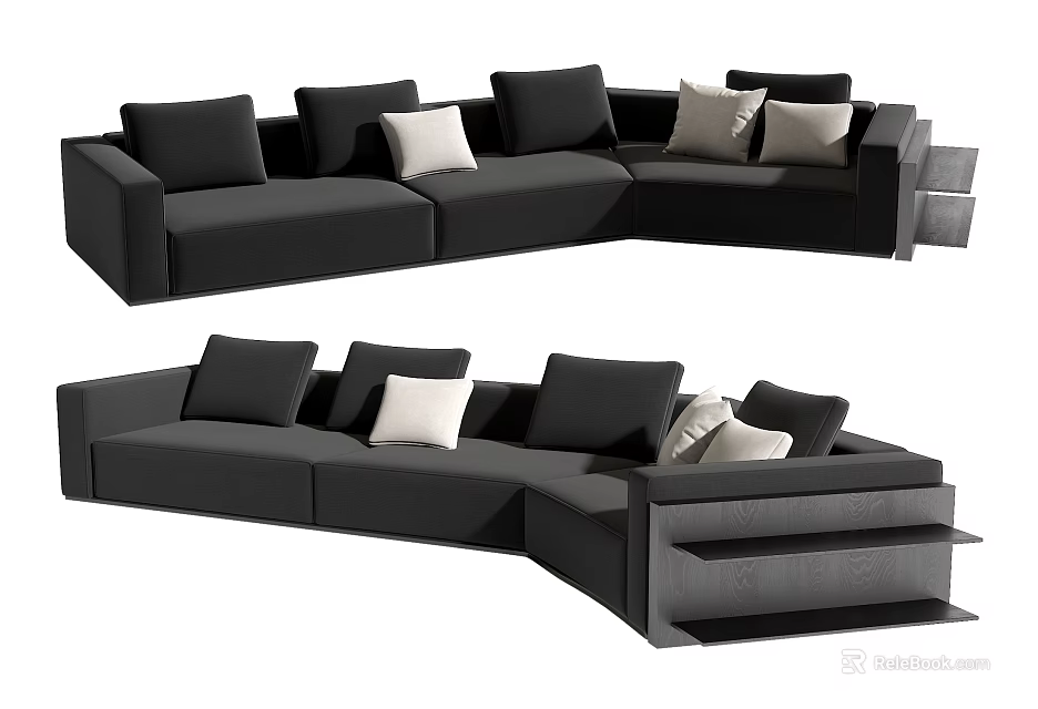 Modern L Shaped Sectional Sofa With Multiple Cushions And Sleek Design 3d model